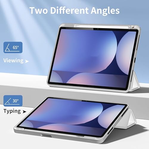 TGK Rotating Case for Samsung Galaxy Tab S9 FE+/S9 Plus/S10+ 12.4 inch with Pencil Holder Trifold Stand Cover Clear Back (Grey) - Image 4