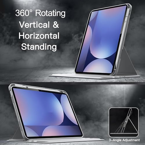 TGK Rotating Case for Samsung Galaxy Tab S9 FE+/S9 Plus/S10+ 12.4 inch with Pencil Holder Trifold Stand Cover Clear Back (Grey) - Image 3