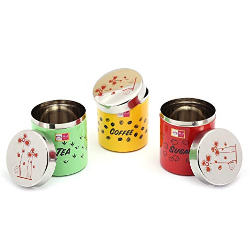 KCL Stainless Steel Tea/Coffee/Sugar Multipurpose Kitchen Accessories Canisters/Containers, Special TCS - 600 ML Each -3 Pc Set (Multicolor) - Image 3