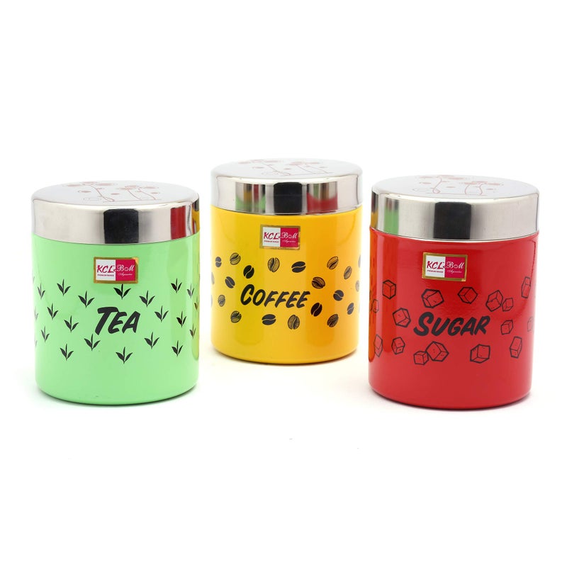 KCL Stainless Steel Tea/Coffee/Sugar Multipurpose Kitchen Accessories Canisters/Containers, Special TCS - 600 ML Each -3 Pc Set (Multicolor) - Image 5