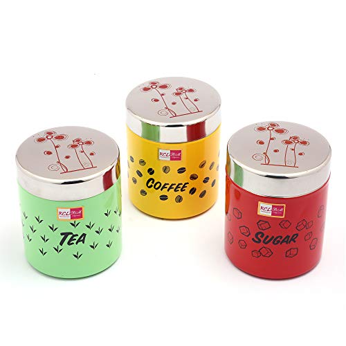 KCL Stainless Steel Tea/Coffee/Sugar Multipurpose Kitchen Accessories Canisters/Containers, Special TCS - 600 ML Each -3 Pc Set (Multicolor) - Image 2