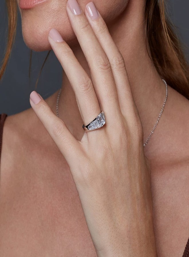 DIAMONBLISS Tapered Baguette & Emerald Cut Ring 925 Sterling Silver Single Prong Set Engagement Ring Band | 4.00 Carats Cubic Zirconia CZ Simulated Diamond (6) - Image 2