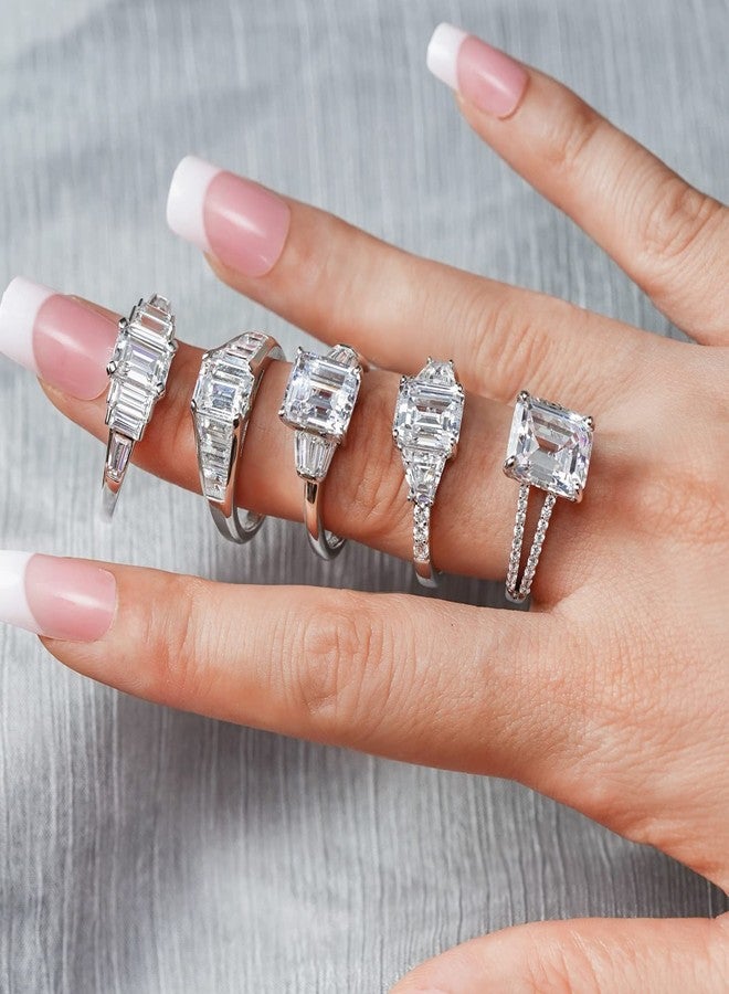 DIAMONBLISS Tapered Baguette & Emerald Cut Ring 925 Sterling Silver Single Prong Set Engagement Ring Band | 4.00 Carats Cubic Zirconia CZ Simulated Diamond (6) - Image 5