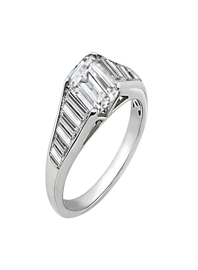 DIAMONBLISS Tapered Baguette & Emerald Cut Ring 925 Sterling Silver Single Prong Set Engagement Ring Band | 4.00 Carats Cubic Zirconia CZ Simulated Diamond (6) - Image 1