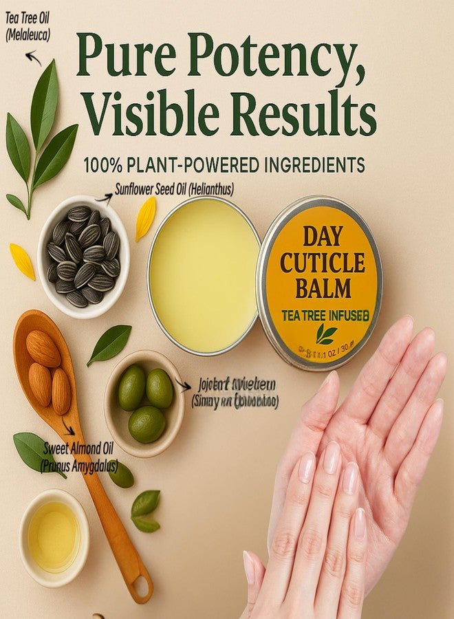 KmaxShip Tea Tree Oil Nail & Cuticle Balm - Cuticle Cream & Butter for Dry, Damaged Cuticles - Cuticle Healing Treatment, Moisturizer & Softener, 1.1 OZ, 1 Pack - Image 3