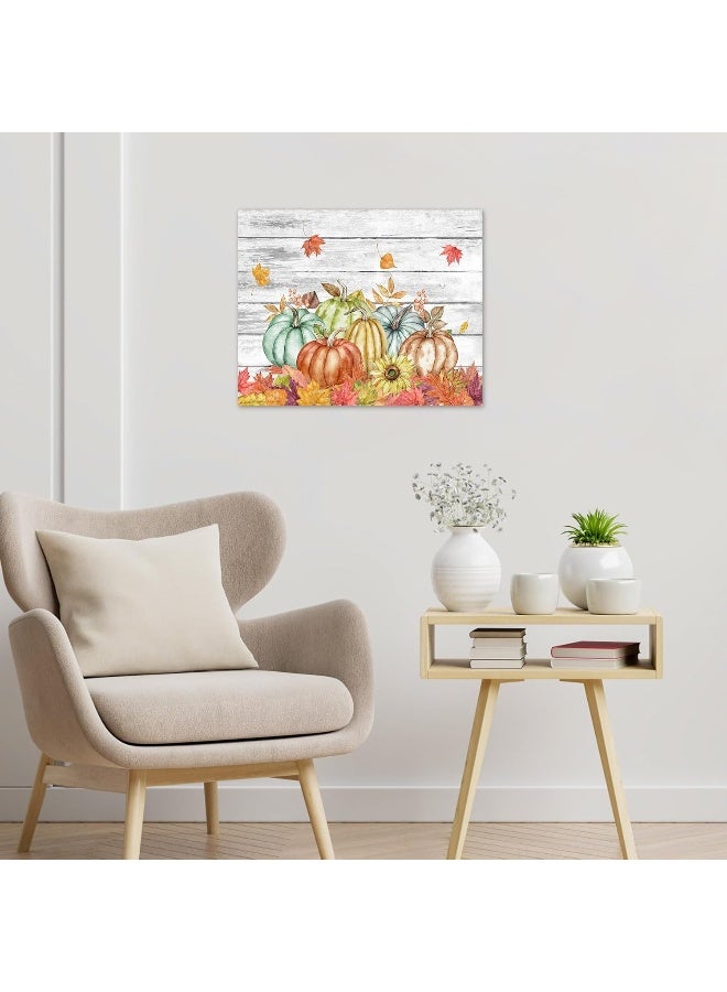 LB Fall Harvest Wall Art for Bathroom Colorful Pumpkin Sunflower and Maple Leaf on Gray Abstract Canvas Wall Art Farmhouse Autumn Wall Pictures for Living Room Bedroom Office Ready To Hang,16x12 Inch - Image 3