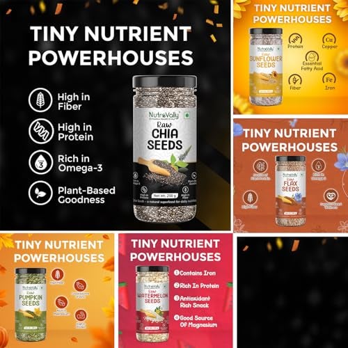 NutroVally 5-in-1 Super Seeds Combo 925g | Chia, Flax, Pumpkin & Sunflower Seeds 200g + Watermelon 125g | Rich in Omega-3 | High Fiber & Protein | Healthy Seed Mix for Daily Nutrition - Image 3