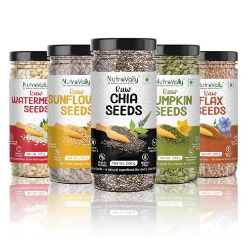 NutroVally 5-in-1 Super Seeds Combo 925g | Chia, Flax, Pumpkin & Sunflower Seeds 200g + Watermelon 125g | Rich in Omega-3 | High Fiber & Protein | Healthy Seed Mix for Daily Nutrition - Image 1