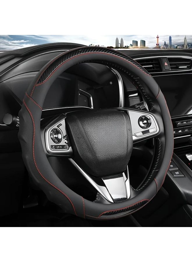 Red Nappa Carbon Fiber Steering Wheel Cover 15 Inch with Inner Ring Enhanced Grip - Image 5