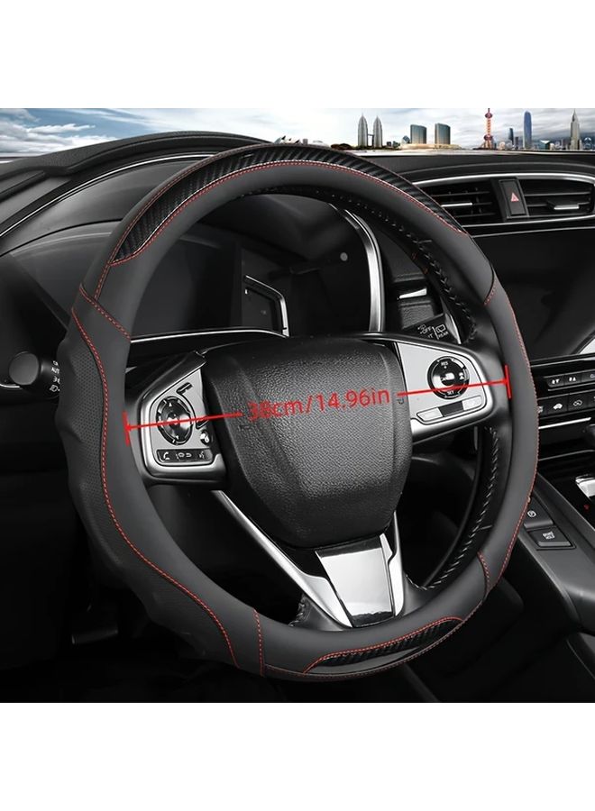 Red Nappa Carbon Fiber Steering Wheel Cover 15 Inch with Inner Ring Enhanced Grip - Image 2