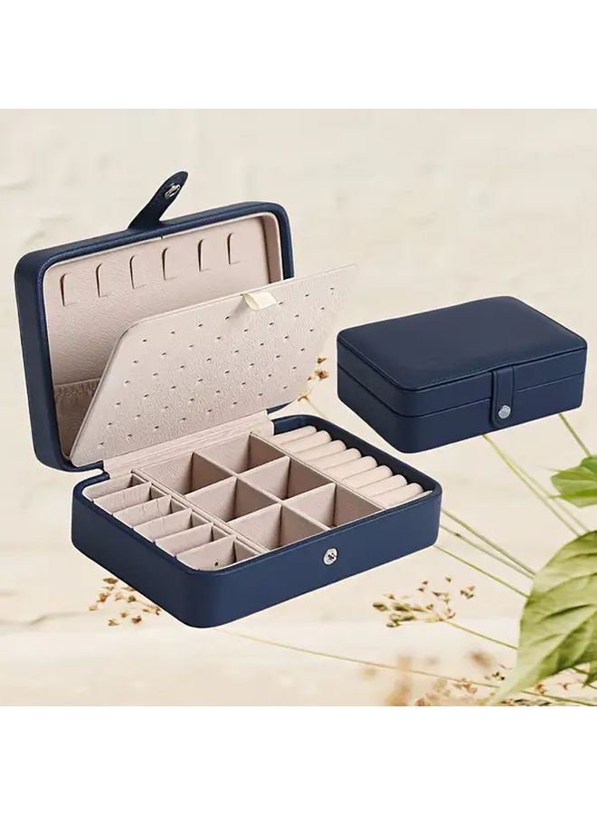 Navy Blue Jewelry Organizer Box With Black Lining Portable Square Design For Rings Earrings Bracelets Necklaces - Image 5