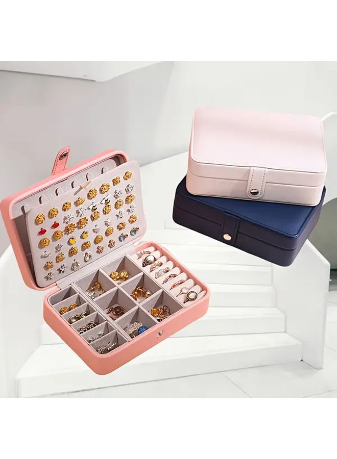 Navy Blue Jewelry Organizer Box With Black Lining Portable Square Design For Rings Earrings Bracelets Necklaces - Image 2