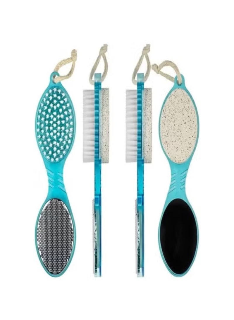 فرشاة باديكير 4 في 1 مع حجر الخفاف، ومقشر، ومبرد للعناية الناعمة؛ فرشاة مانيكير متعددة الأغراض لتنظيف وتلميع القدمين والأصابع والأظافر - Image 1