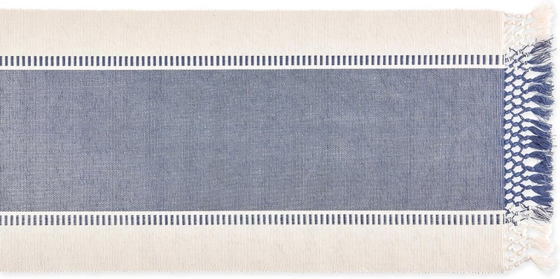 DII Dobby Stripe Woven Table Runner, 13x108 (13x113.5, Fringe Included) French Blue - Image 2