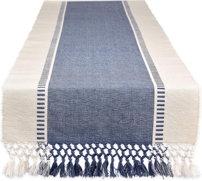 DII Dobby Stripe Woven Table Runner, 13x108 (13x113.5, Fringe Included) French Blue - Image 1