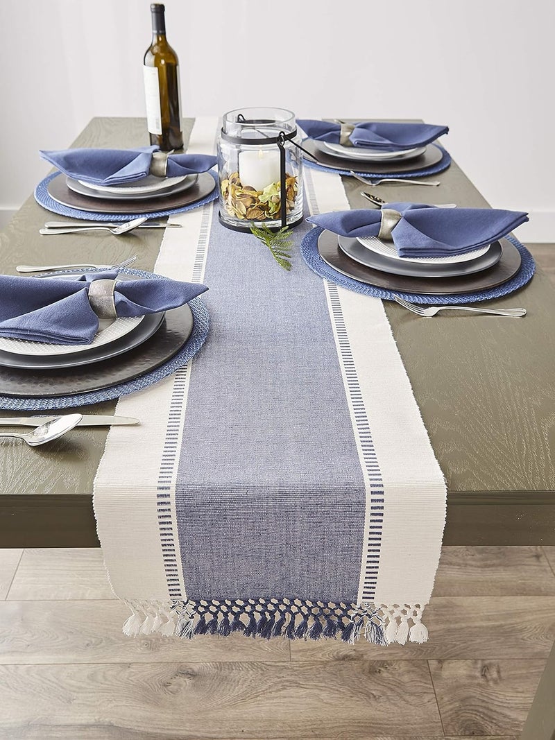 DII Dobby Stripe Woven Table Runner, 13x108 (13x113.5, Fringe Included) French Blue - Image 5