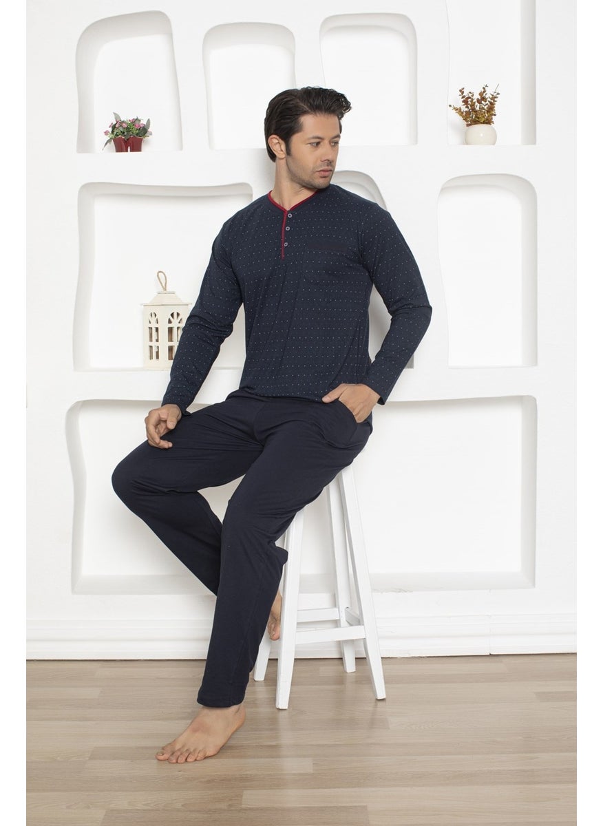 Men's Navy Blue Buttoned Cotton Lycra Long Sleeve Seasonal Chest Pocket Pajama Set - pzsku/ZDDB233EC4C19EF885F63Z/45/_/1731112003/04bcdbeb-5c45-41cb-a2b2-a6aa7c50ffa7