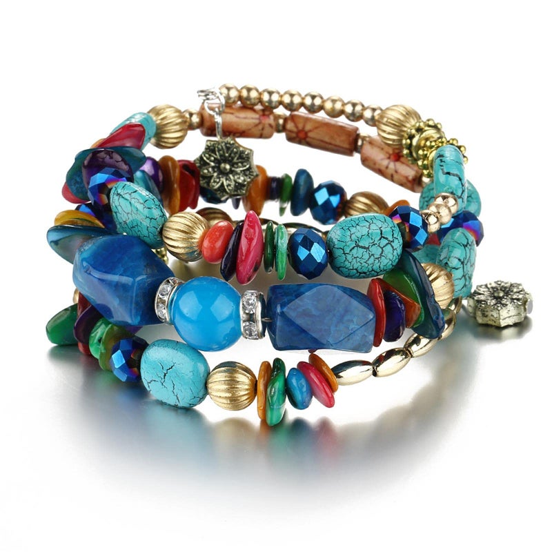 Kicomvi Boho Multilayer Irregular Agate Beads Charm Bracelets Handmade Multi-color Cryston Stone Turquoise Wrap Bracelets for Women Yoga Jewelry (blue) - Image 1