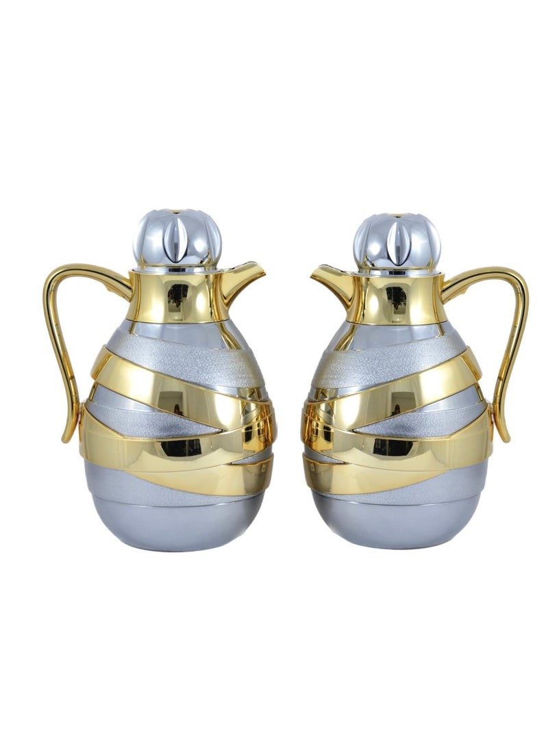 Homemaker 2-Piece Tea & Coffee Flask - 1 Liter & 1 Liter Capacity - Glass Inner - ABS Body - Silver & Gold  - Image 3