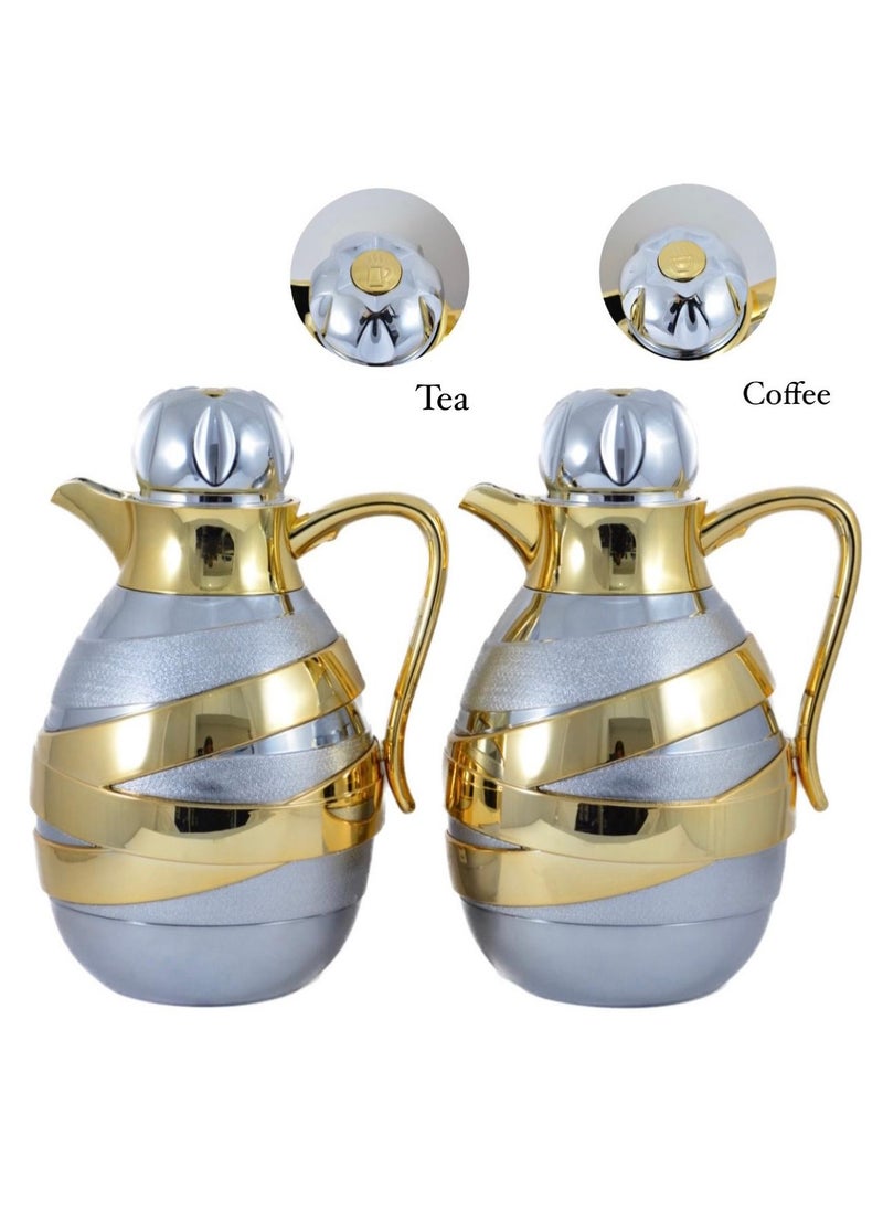 Homemaker 2-Piece Tea & Coffee Flask - 1 Liter & 1 Liter Capacity - Glass Inner - ABS Body - Silver & Gold  - Image 4