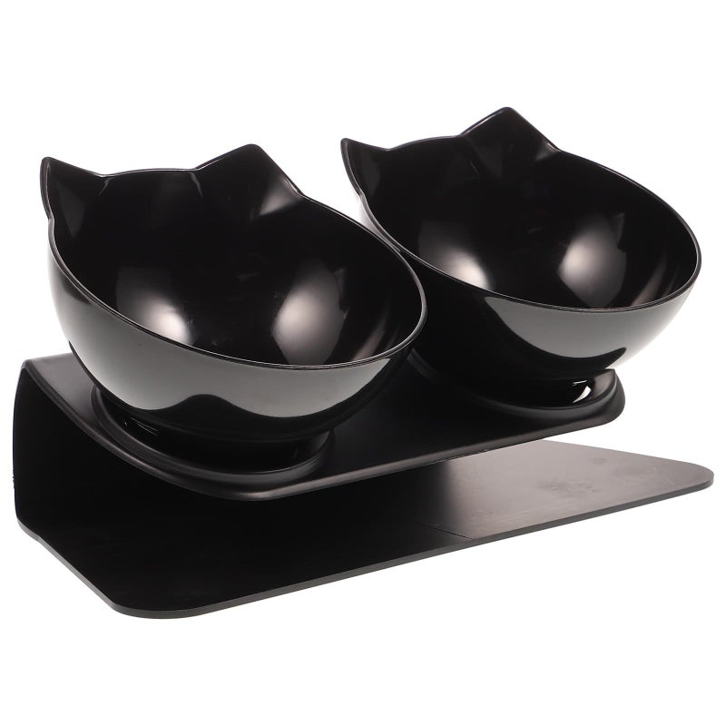 Elevated Double Raised Plastic Pet Feeder Bowls With 15 Degree Neck Guard Design Black - Image 2