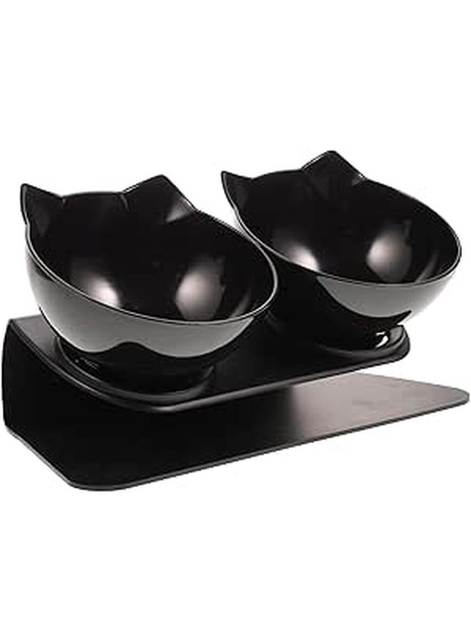 Elevated Double Raised Plastic Pet Feeder Bowls With 15 Degree Neck Guard Design Black - Image 1