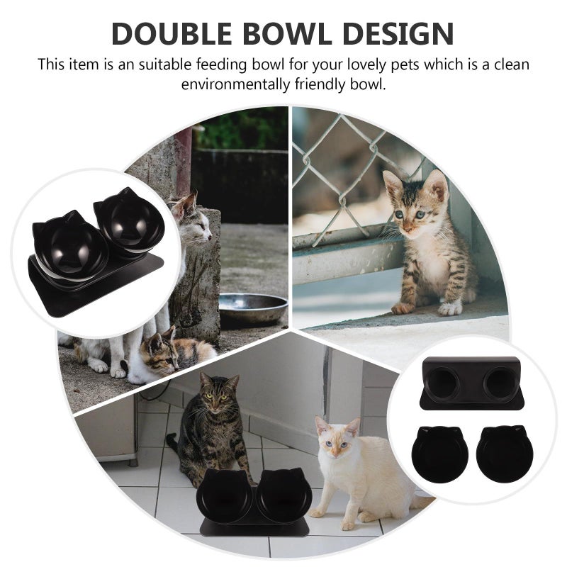 Elevated Double Raised Plastic Pet Feeder Bowls With 15 Degree Neck Guard Design Black - Image 4