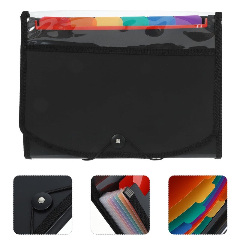 Portable Expanding File Organizer Large Capacity Accordion Folder with Button Closure Black - Image 4