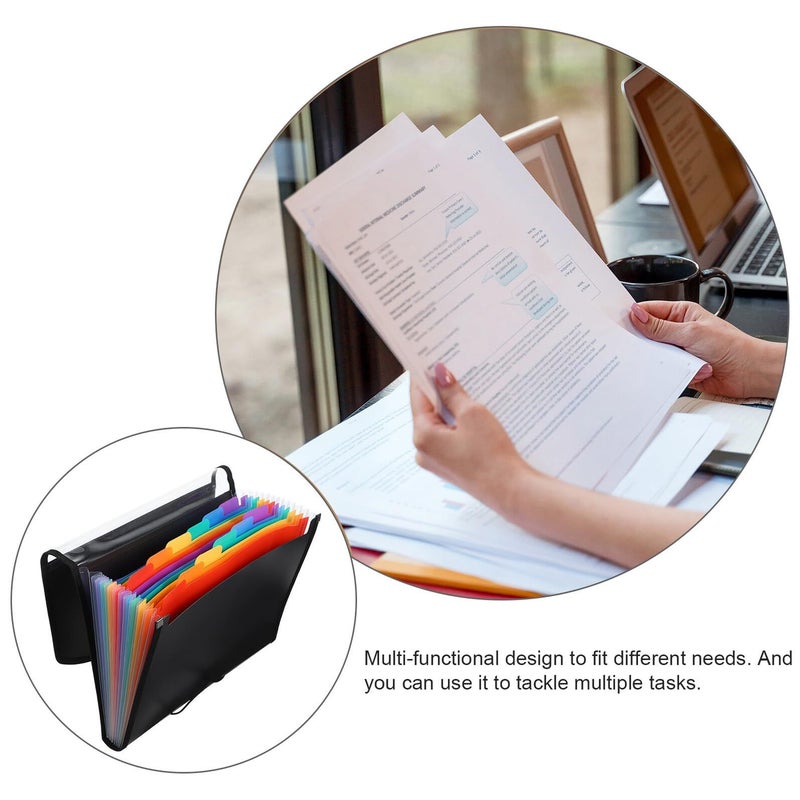Portable Expanding File Organizer Large Capacity Accordion Folder with Button Closure Black - Image 3