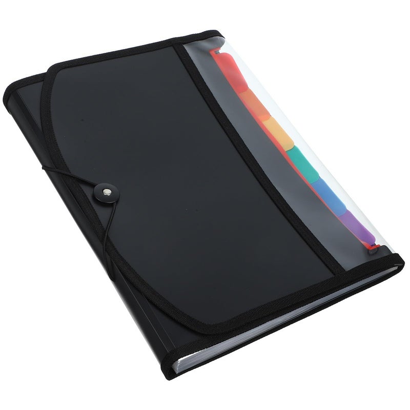 Portable Expanding File Organizer Large Capacity Accordion Folder with Button Closure Black - Image 2