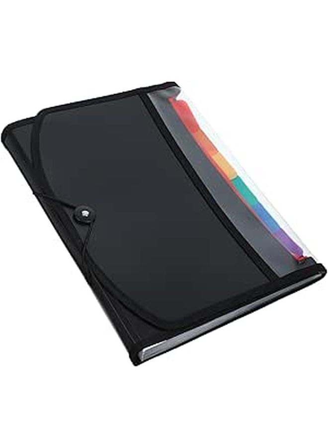 Portable Expanding File Organizer Large Capacity Accordion Folder with Button Closure Black - Image 1