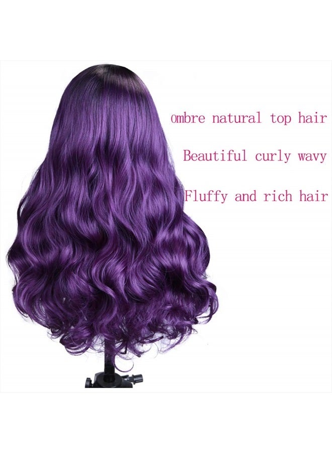 Fancy Hair Ombre Wig Purple Wigs Long Curly Wavy Hair Wigs Heat Resistant 2 Tones Dark Roots Synthetic Wigs for Black Women Daily Party Cosplay - Image 5