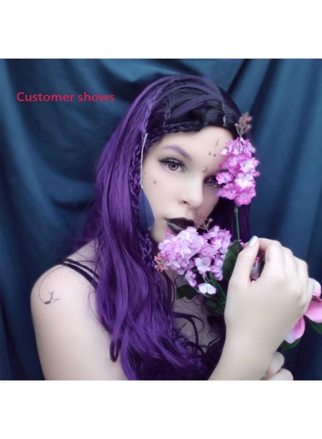 Fancy Hair Ombre Wig Purple Wigs Long Curly Wavy Hair Wigs Heat Resistant 2 Tones Dark Roots Synthetic Wigs for Black Women Daily Party Cosplay - Image 3
