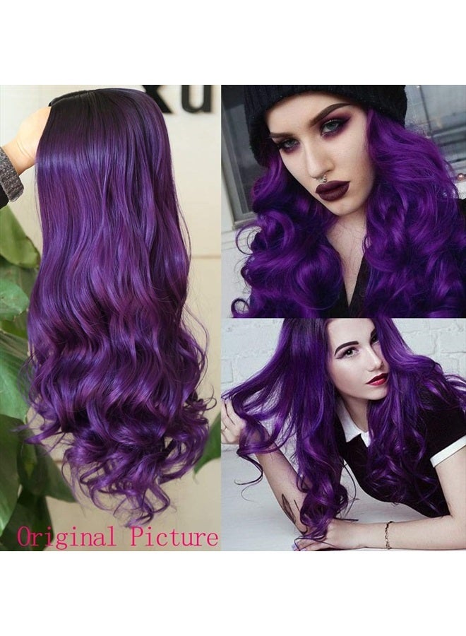 Fancy Hair Ombre Wig Purple Wigs Long Curly Wavy Hair Wigs Heat Resistant 2 Tones Dark Roots Synthetic Wigs for Black Women Daily Party Cosplay - Image 2