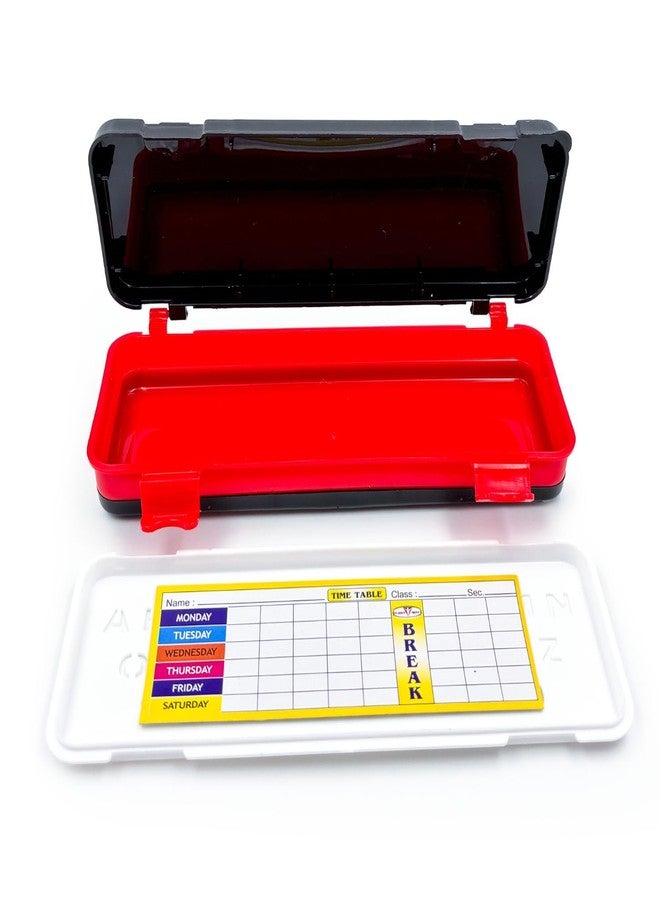 PLAST BOY Cool Guys Alphabet Tray Pencil Case for Kids Boys & Girls | Fancy School Pencil Pouch | Colourful Plastic Pencil Case with Timetable Card & Stencil Design (Pack of 1, Black & Red) - Image 4