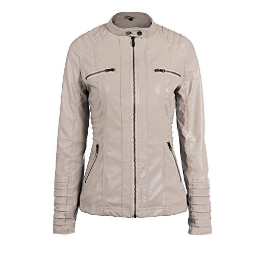 Springrain Women's Faux Leather Jacket Moto Biker Coat with Detachable Hood Motorcycle Jacket (XX-Large, Apricot) - Image 5