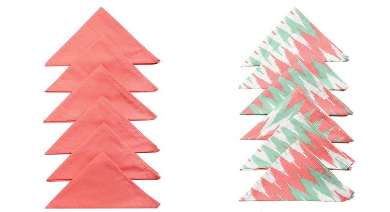 Dekor World 12 Pieces Cotton Ternion Aqua Pink Printed and Solid Napkin Set for Dinning and Kitchen - Image 1