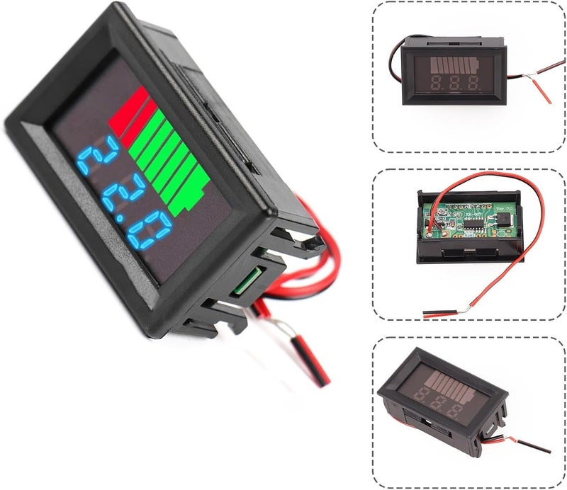 FABULETTA 12-72V Charge Indicator Digital Voltmeter with Dual Display for Lithium Lead-Acid EV, Reverse Connection Protection, Red LED, Accurate Capacity Meter(Blue) - Image 4