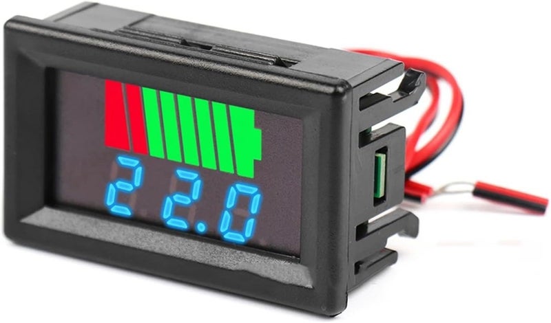 FABULETTA 12-72V Charge Indicator Digital Voltmeter with Dual Display for Lithium Lead-Acid EV, Reverse Connection Protection, Red LED, Accurate Capacity Meter(Blue) - Image 1