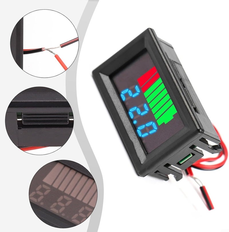 FABULETTA 12-72V Charge Indicator Digital Voltmeter with Dual Display for Lithium Lead-Acid EV, Reverse Connection Protection, Red LED, Accurate Capacity Meter(Blue) - Image 2