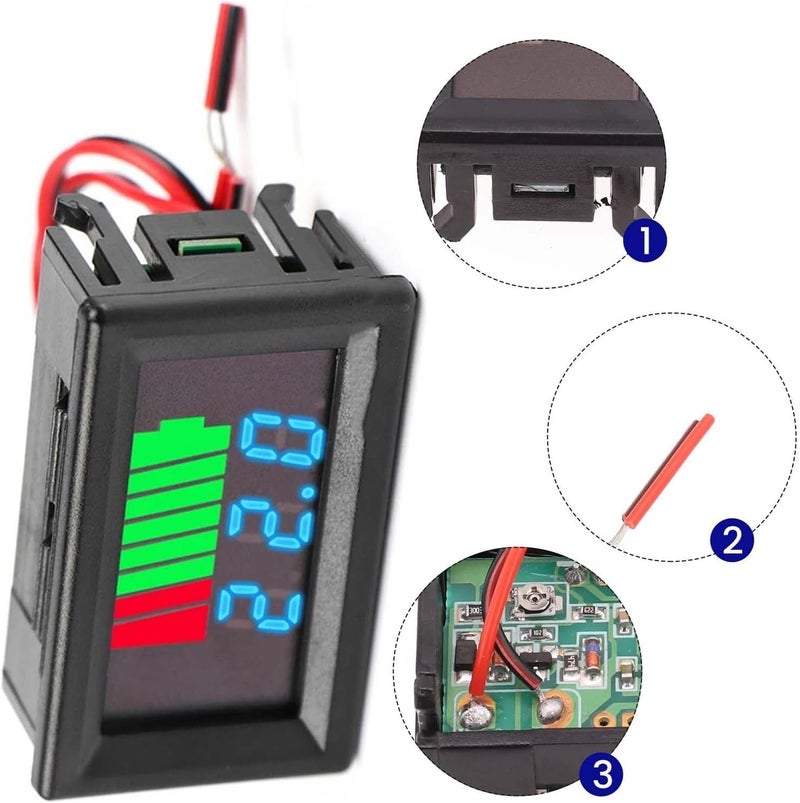 FABULETTA 12-72V Charge Indicator Digital Voltmeter with Dual Display for Lithium Lead-Acid EV, Reverse Connection Protection, Red LED, Accurate Capacity Meter(Blue) - Image 3