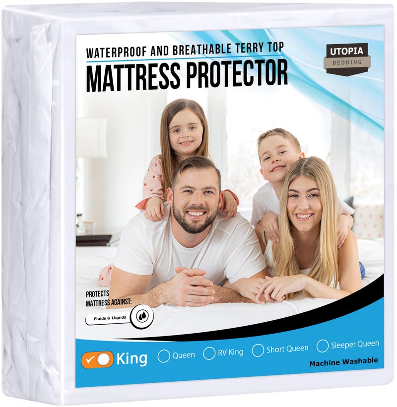 Utopia Bedding Waterproof Mattress Protector King Size, Premium Terry Mattress Cover 200 GSM, Breathable, Fitted Style with Stretchable Pockets (White) - Image 1