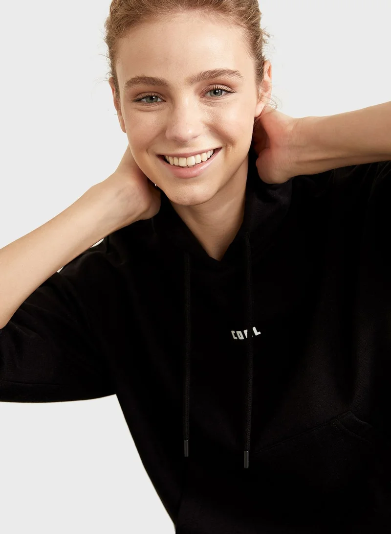 DeFacto Slogan Knitted Hoodie