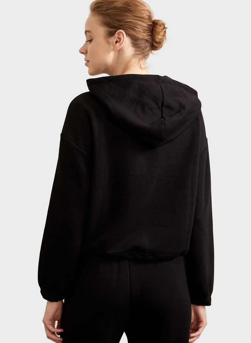DeFacto Slogan Knitted Hoodie