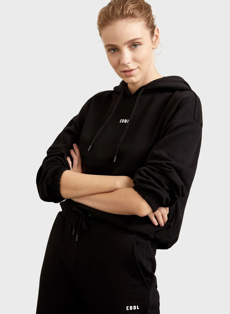 DeFacto Slogan Knitted Hoodie