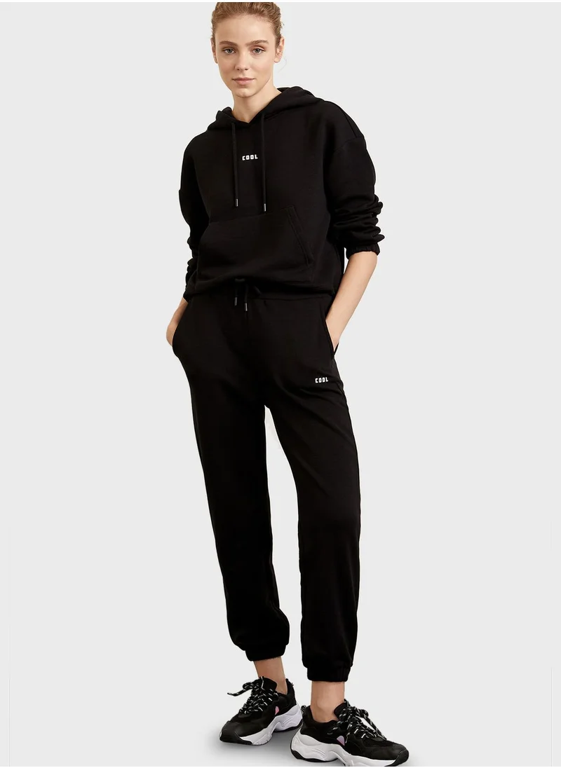 DeFacto Slogan Knitted Hoodie