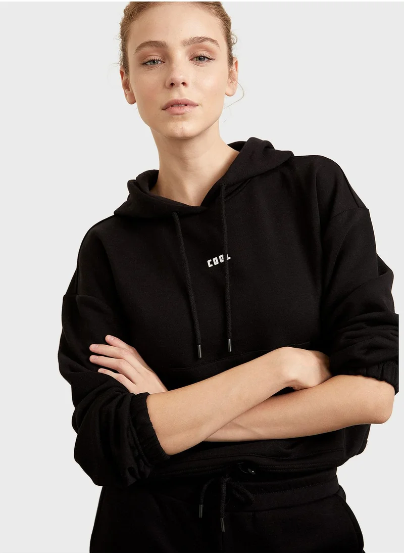 DeFacto Slogan Knitted Hoodie