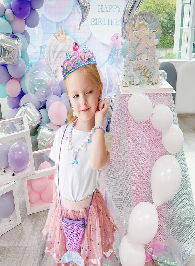 Koeilay Mermaid Jewelry for Girls Mermaid Crown Fake Pearl Necklace Bracelet Purse Ring Shell Earrings Mermaid Accessories Set Princess Party Dress Up Pretend Play Christmas Birthday Gift - Image 5