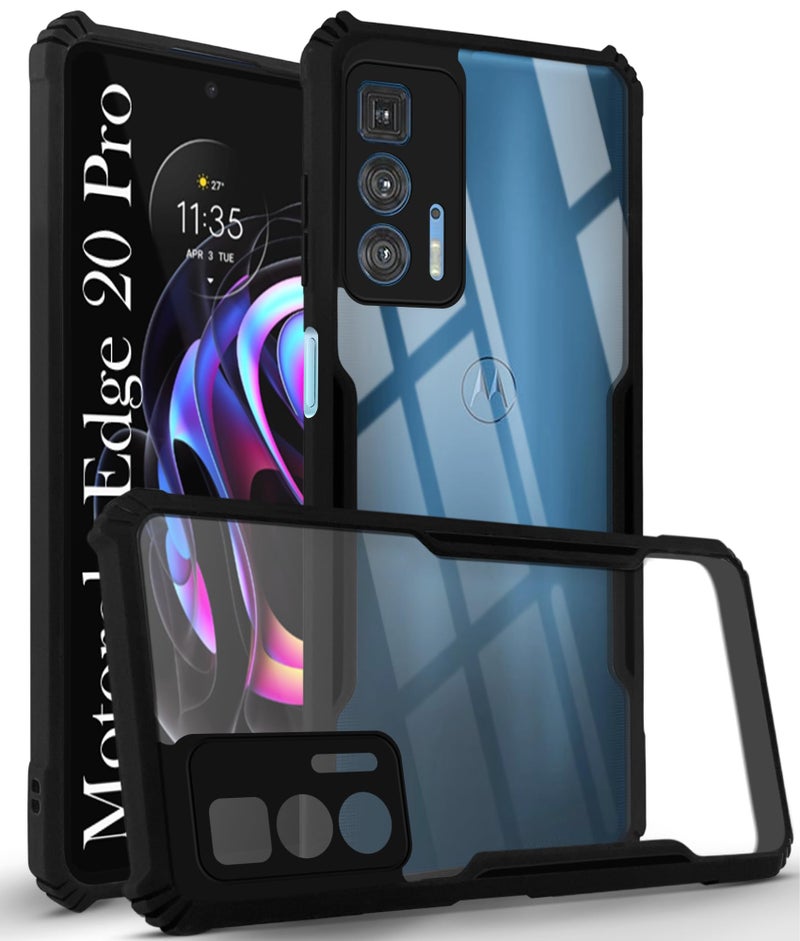 Jkobi غطاء خلفي Jkobi لهاتف Motorola Edge 20 Pro (مضاد للصدمات مع لوحة بولي كربونات شفافة | أسود احترافي) - Image 1