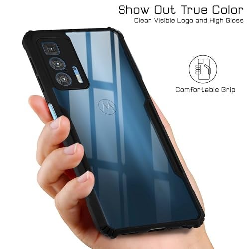 Jkobi غطاء خلفي Jkobi لهاتف Motorola Edge 20 Pro (مضاد للصدمات مع لوحة بولي كربونات شفافة | أسود احترافي) - Image 3